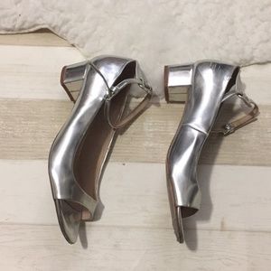 Zara silver metallic ankle strap open toe sandals